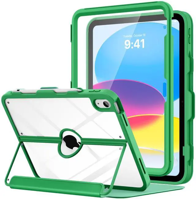 Main image of MoKo for iPad 11-inch (A16) 11th Generation Case 2025/ iPad 10th Generation Case with Pencil Holder 2022 10.9 inch, Built-in Screen Protector Clear Back, Multi Angle Viewing Stand,Forest Green