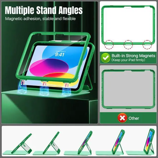 Alt view image 4 of 5 - MoKo for iPad 11-inch (A16) 11th Generation Case 2025/ iPad 10th Generation Case with Pencil Holder 2022 10.9 inch, Built-in Screen Protector Clear Back, Multi Angle Viewing Stand,Forest Green