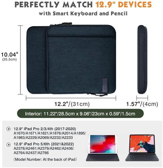 Alt view image 2 of 5 - MoKo 12.9 Inch Tablet Sleeve Bag Carrying Case with Pockets Fits 13 Inch New iPad Pro M4 & Air M2 2024, iPad Pro 12.9 M2&M1, Surface Laptop Go 12.4", Galaxy Tab S8+/S9+ 12.4", Indigo