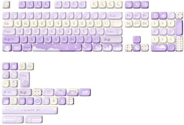 Main image of YUNZII 132 Keys MOA Keycaps, Dye-Sublimation PBT Custom Keycap Set for MOA Profile, Cute Bear Customized Pattern Keycaps for MX Switches Mechanical Gaming Keyboard (Purple)