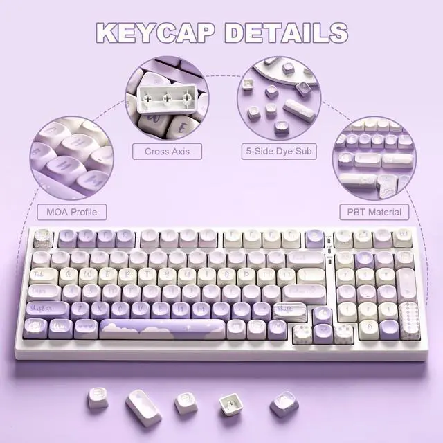 Alt view image 2 of 5 - YUNZII 132 Keys MOA Keycaps, Dye-Sublimation PBT Custom Keycap Set for MOA Profile, Cute Bear Customized Pattern Keycaps for MX Switches Mechanical Gaming Keyboard (Purple)