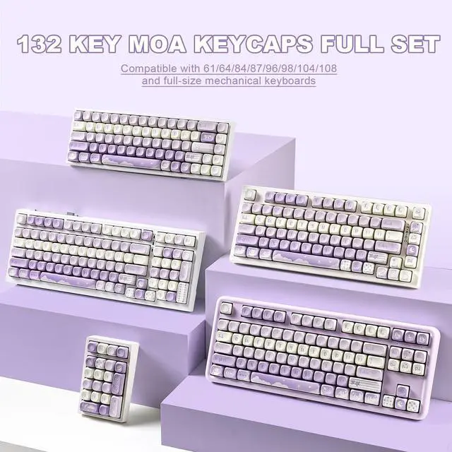 Alt view image 4 of 5 - YUNZII 132 Keys MOA Keycaps, Dye-Sublimation PBT Custom Keycap Set for MOA Profile, Cute Bear Customized Pattern Keycaps for MX Switches Mechanical Gaming Keyboard (Purple)