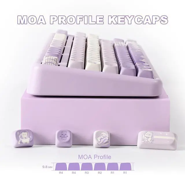 Alt view image 5 of 5 - YUNZII 132 Keys MOA Keycaps, Dye-Sublimation PBT Custom Keycap Set for MOA Profile, Cute Bear Customized Pattern Keycaps for MX Switches Mechanical Gaming Keyboard (Purple)
