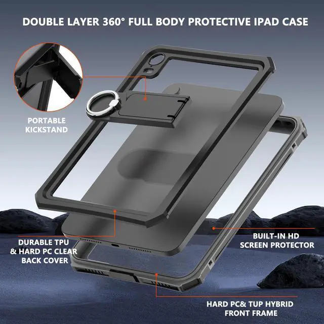 Alt view image 5 of 5 - ShellBox Case Compatible with iPad Mini 7/ Mini 6 Generation 2024 IP68 Waterproof case, Built in Pencil Holder, Built-in Screen Protector, Full Body Protective Pad Cover for iPad Mini 6th 8.3 inch