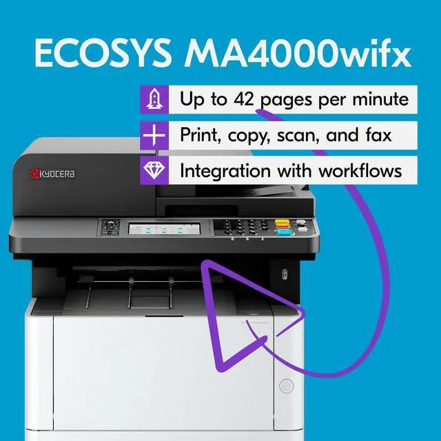 Alt view image 2 of 5 - KYOCERA ECOSYS MA4000wifx Monochrome All-in-One Wireless Laser Printer (Print/Copy/Scan/Fax) up to 42ppm, Dual Scan Document Processor and Free OCR, Cloud & Mobile Utilities