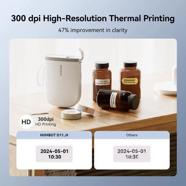 Alt view image 3 of 5 - NIIMBOT D11 New Version Label Maker Machine with 3 Rolls Tape, 300DPI Bluetooth Label Printer, Portable Thermal Printer, Sticker Maker for Organizing Home Office School,White
