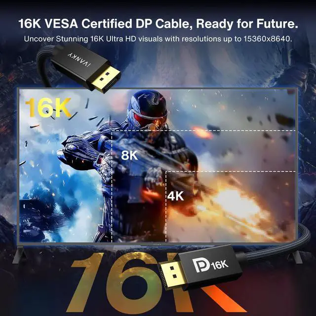 Alt view image 4 of 5 - IVANKY DP Cable 1.4 3ft + VESA Certified 16K DP Cable 2.1 3ft
