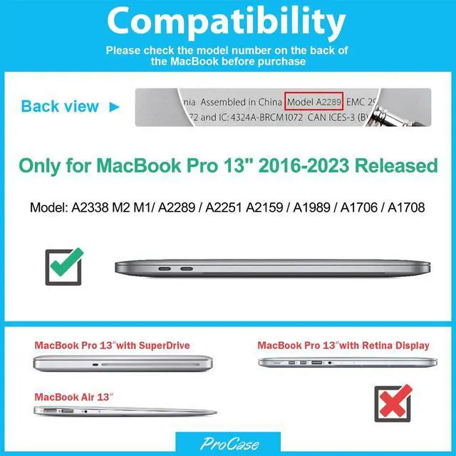 Alt view image 2 of 5 - ProCase for MacBook Pro 13 Inch 2023 M2, 2022 2020 M1 A2338/ A2289/ A2251, Heavy Duty Hard Shell Case with Dual Layer Protective Cover and Kickstand for MacBook Pro 13-inch -Black