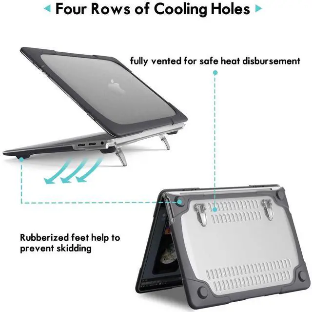 Alt view image 5 of 5 - ProCase for MacBook Pro 13 Inch 2023 M2, 2022 2020 M1 A2338/ A2289/ A2251, Heavy Duty Hard Shell Case with Dual Layer Protective Cover and Kickstand for MacBook Pro 13-inch -Black