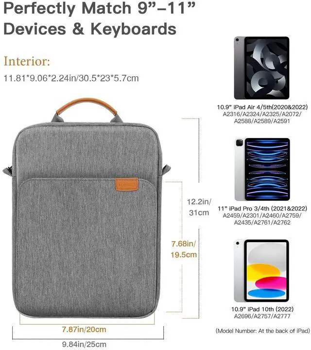Alt view image 2 of 5 - MoKo 9-11 Inch Tablet Sleeve Bag Handle Carrying Case with Shoulder Strap Fits 11inch iPad Air M3, iPad A16 2025, Pro 11 inch, iPad 10/9/8/7th Gen, Tab S8/S9 11", Dark Gray