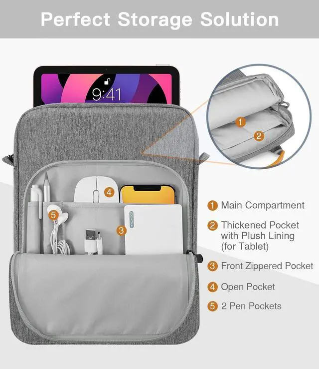 Alt view image 5 of 5 - MoKo 9-11 Inch Tablet Sleeve Bag Handle Carrying Case with Shoulder Strap Fits 11inch iPad Air M3, iPad A16 2025, Pro 11 inch, iPad 10/9/8/7th Gen, Tab S8/S9 11", Dark Gray