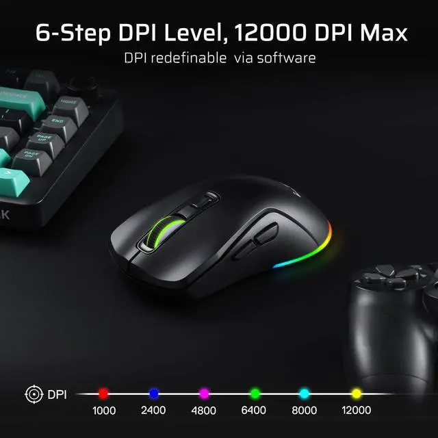 Alt view image 5 of 5 - LTC GM025 Tri-Mode Wireless Gaming Mouse,12000 DPI PAW3311 Sensor, Ergonomic Mouse 2.4Ghz/BT/Wired, 6 Programmable Buttons, Customizable RGB Lighting, Pro Software