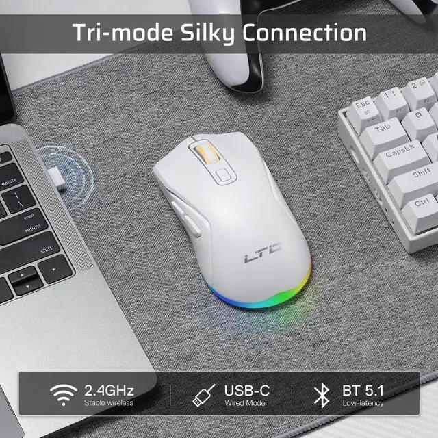 Alt view image 3 of 5 - LTC GM025 Tri-Mode Wireless Gaming Mouse,12000 DPI PAW3311 Sensor, Ergonomic Mouse 2.4Ghz/BT/Wired, 6 Programmable Buttons, Customizable RGB Lighting, Pro Software