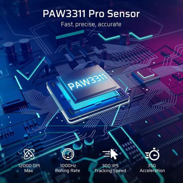 Alt view image 4 of 5 - LTC GM025 Tri-Mode Wireless Gaming Mouse,12000 DPI PAW3311 Sensor, Ergonomic Mouse 2.4Ghz/BT/Wired, 6 Programmable Buttons, Customizable RGB Lighting, Pro Software