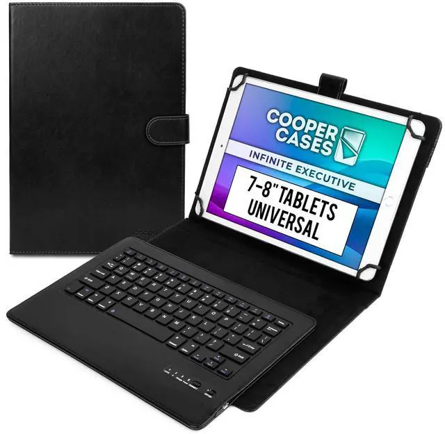Main image of COOPER Infinite Executive Universal Tablet Keyboard Case for 7, 7.9, 8 inch | Tablet Case with Keyboard & 2-in-1 Leather Folio Cover | Bluetooth, Wireless, Hotkeys | Android, Windows, iPadOS (Black)