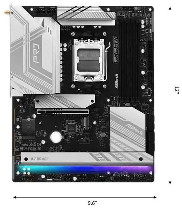Alt view image 2 of 5 - ASRock AMD B850 Pro RS WiFi 6E Socket AM5 Ryzen 9000/8000/7000 Series DDR5 up to 8000+ (OC) MHz 256GB ATX Motherboard M.2 SATA3 6.0 Gb/s PCIe 5.0 BIOS Flashback 2.5G LAN