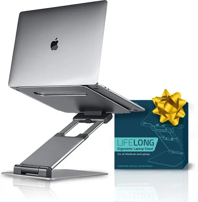 Alt view image 2 of 5 - Ergonomic Laptop Stand for Desk, Adjustable Height Up to 20", Laptop Riser Portable Computer, Laptop Stands, Fits All MacBook, Laptops 10 15 17 Inches, Laptop Holder Desk Stand, Gift for Men Women