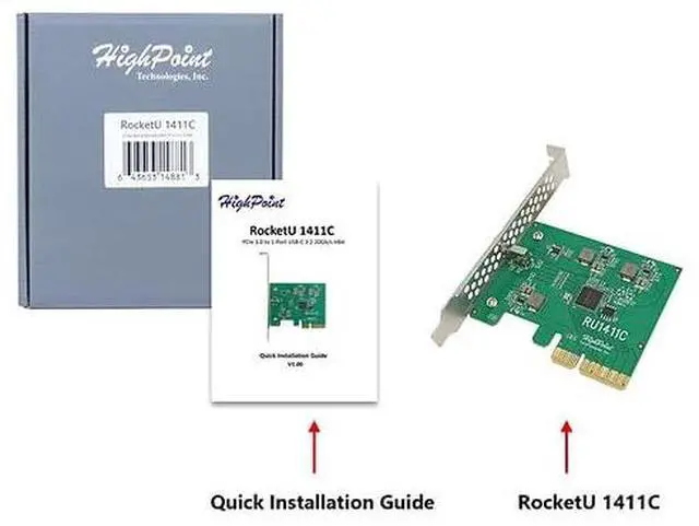 Alt view image 3 of 5 - HighPoint Technologies RocketU 1411C PCIe 3.0 x4 USB 3.2 20Gb/s Host Controller