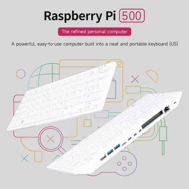Alt view image 4 of 5 - Waveshare Basic Kit, Compatible with Raspberry Pi 500, Quad-core Arm Processor, WiFi/Bluetooth Support, Dual-4K Outputs, Comes with Official 32GB Micro SD Card