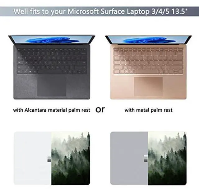Alt view image 2 of 5 - Batianda Case for 13.5" Microsoft Surface Laptop 5 4/3 with Metal Palm Rest Model 1951, Landscape Series Designed Protective Plastic Hardshell & Keyboard Cover & Screen Protector, Forest
