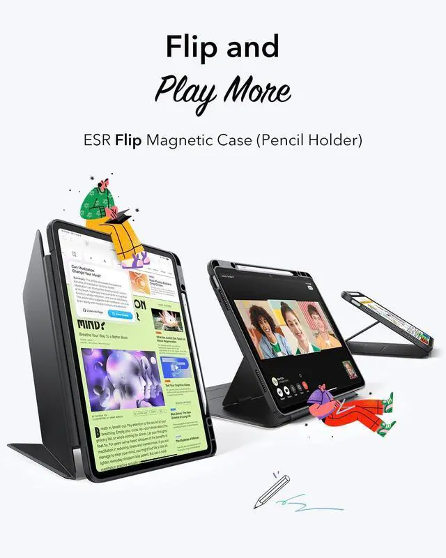 Alt view image 3 of 5 - ESR for iPad Air 13 Inch Case M3/M2 (2025/2024), Vertical Stand Cover, Multi Stand Angles, Ultra-Stable Case for iPad Air 13 with Pencil Holder, Flip Series, Black