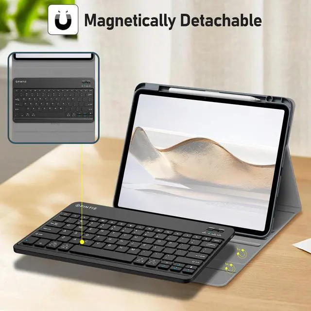 Alt view image 3 of 5 - Fintie Keyboard Case for iPad Pro 13-inch (M4) 2024 with Pencil Holder - Soft TPU Back Cover with Magnetically Detachable Bluetooth Keyboard, Gray