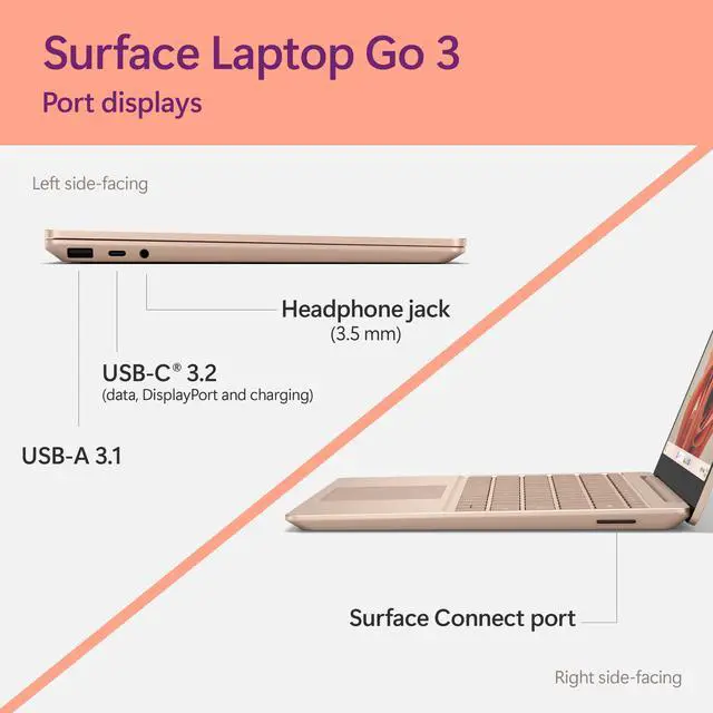 Alt view image 4 of 5 - Microsoft Surface Laptop Go 3 (2023) - 12.4" Touchscreen, Thin & Lightweight, Intel Core i5, 8GB RAM, 256GB SSD SSD, with Windows 11, Sandstone Color Copilot
