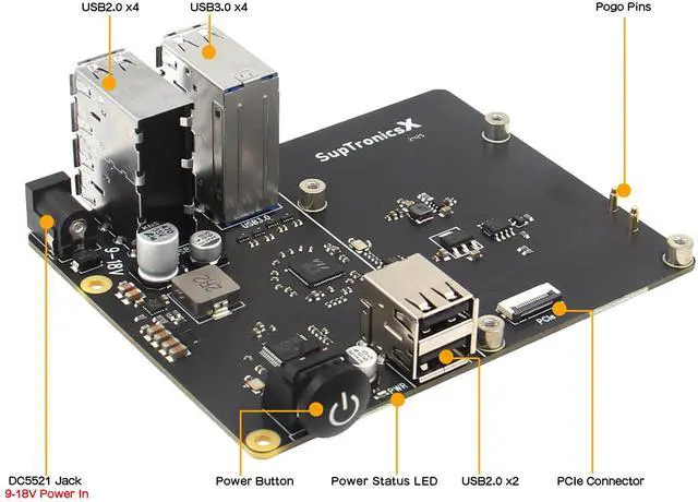 Alt view image 2 of 5 - Geekworm X1013 PCIe to 10-Port USB 3.0 + USB 2.0 USB HUB Shield for Raspberry Pi 5