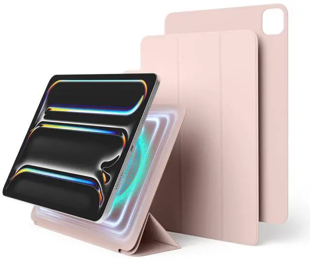Main image of elago Magnetic Folio Case for iPad Pro 11 inch Cover (M4) - Back Plate can be Attached to Metal Materials, Wake/Sleep functionality, Compatible with Apple Pencil 2 [Sand Pink]