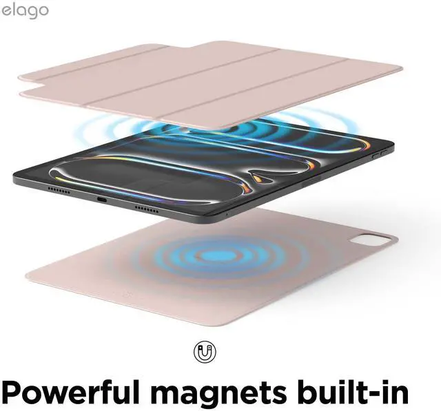 Alt view image 3 of 5 - elago Magnetic Folio Case for iPad Pro 11 inch Cover (M4) - Back Plate can be Attached to Metal Materials, Wake/Sleep functionality, Compatible with Apple Pencil 2 [Sand Pink]