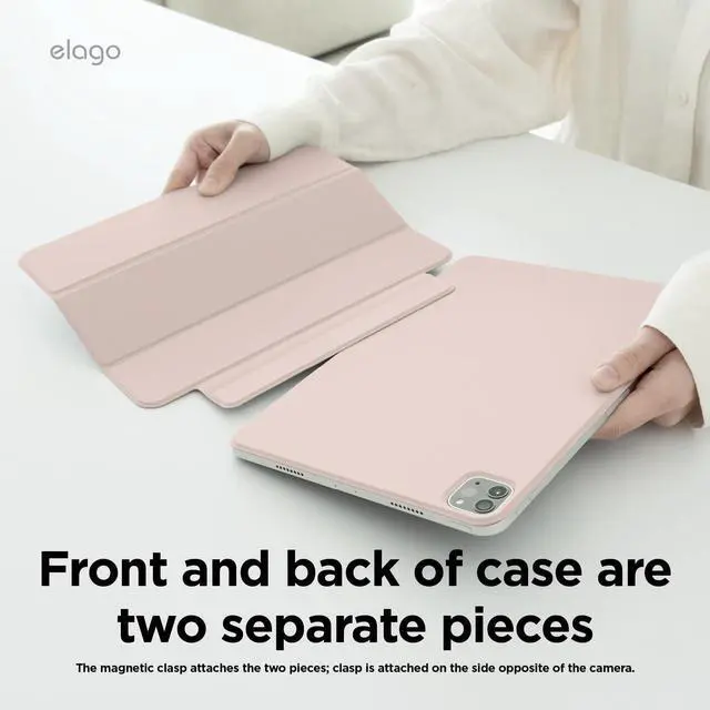Alt view image 4 of 5 - elago Magnetic Folio Case for iPad Pro 11 inch Cover (M4) - Back Plate can be Attached to Metal Materials, Wake/Sleep functionality, Compatible with Apple Pencil 2 [Sand Pink]