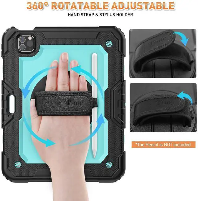 Alt view image 3 of 5 - Timecity Case for iPad Pro 11 inch 2022/2021 (4th/ 3rd Generation), Shockproof Case with Screen Protector, Swivel Stand, Handle, Shoulder Strap, Pencil Holder Case for iPad Pro 11 Inch- Light Blue