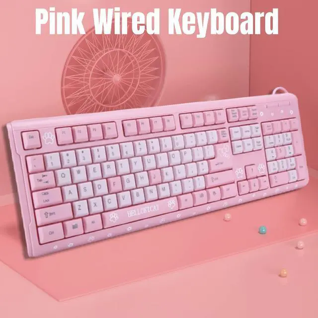 Alt view image 2 of 5 - Wired Keyboard, USB Ultra-Thin Cute Keyboard, Adjustable Back Bracket, no delay, Anti-wear, wear-Resistant and Anti-wear, Suitable for Home, Business Office, Games(Pink)