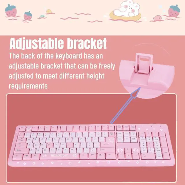 Alt view image 4 of 5 - Wired Keyboard, USB Ultra-Thin Cute Keyboard, Adjustable Back Bracket, no delay, Anti-wear, wear-Resistant and Anti-wear, Suitable for Home, Business Office, Games(Pink)
