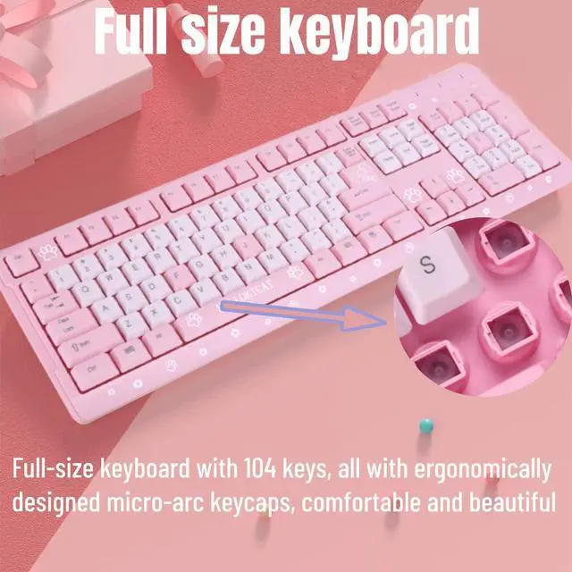 Alt view image 5 of 5 - Wired Keyboard, USB Ultra-Thin Cute Keyboard, Adjustable Back Bracket, no delay, Anti-wear, wear-Resistant and Anti-wear, Suitable for Home, Business Office, Games(Pink)