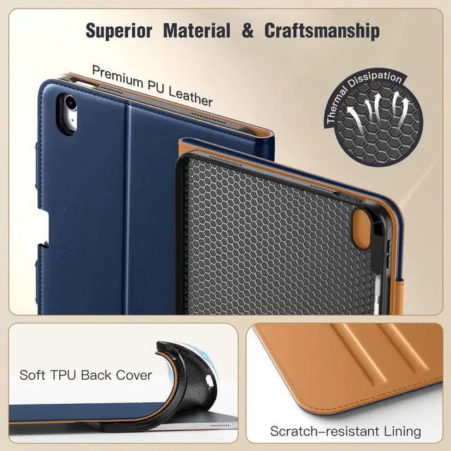 Alt view image 5 of 5 - MoKo for New iPad (A16) 11th Generation Case 11-inch 2025, iPad 10th Generation Case 10.9" 2022 with Pencil Holder & Pocket, Premium Leather Folio Stand Cover, Multiple Viewing Angles, Dark Blue