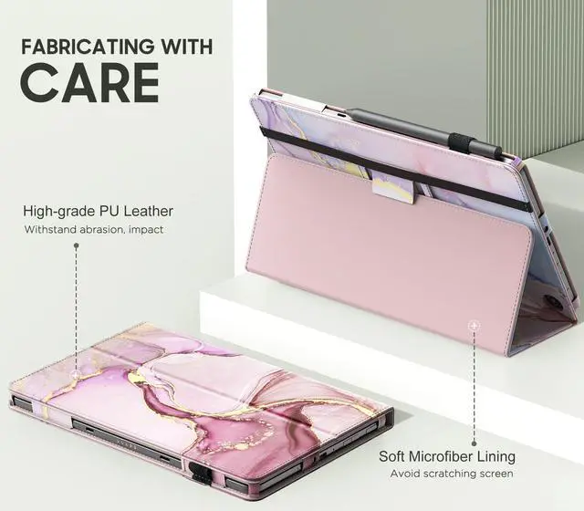 Alt view image 3 of 5 - MoKo Case for  Kindle Fire Max 11 Case (13th Generation, 2023 Release) 11" - Slim Folding Stand Cover Case for Fire 11 Tablet with Auto Wake/Sleep, Light Pink Gold Marble