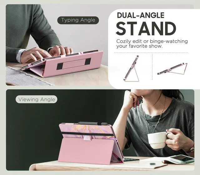 Alt view image 4 of 5 - MoKo Case for  Kindle Fire Max 11 Case (13th Generation, 2023 Release) 11" - Slim Folding Stand Cover Case for Fire 11 Tablet with Auto Wake/Sleep, Light Pink Gold Marble