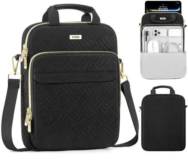 Main image of MoKo 9-11 Inch Puffer Tablet Sleeve Bag for 11 Inch New iPad Pro M4 & iPad Air M2 2024, iPad 10th Gen 10.9, iPad Air 5/4th 10.9, 360deg Edge Protection Puffy Bag with Handle & Shoulder Strap, Black