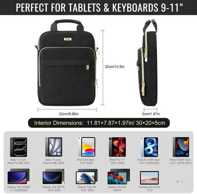 Alt view image 2 of 5 - MoKo 9-11 Inch Puffer Tablet Sleeve Bag for 11 Inch New iPad Pro M4 & iPad Air M2 2024, iPad 10th Gen 10.9, iPad Air 5/4th 10.9, 360deg Edge Protection Puffy Bag with Handle & Shoulder Strap, Black