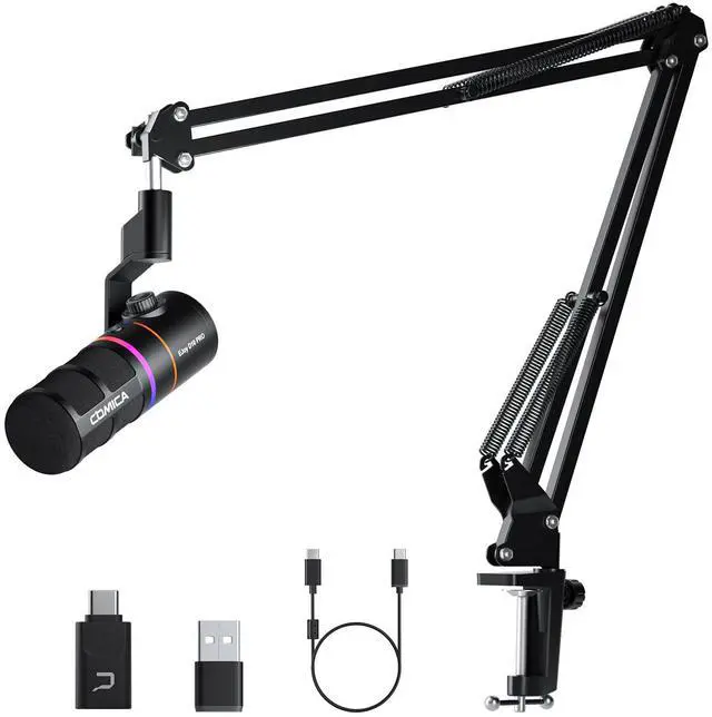 Main image of EJoy D10 PRO(A) USB Wireless Gaming Microphone - Boom Arm Mic with Wired/Wireless Modes, XLR/USB-C, Real-Time Monitoring, 45H Battery, RGB Dynamic Mic for Gaming, Streaming, Podcast, Recording (Black)