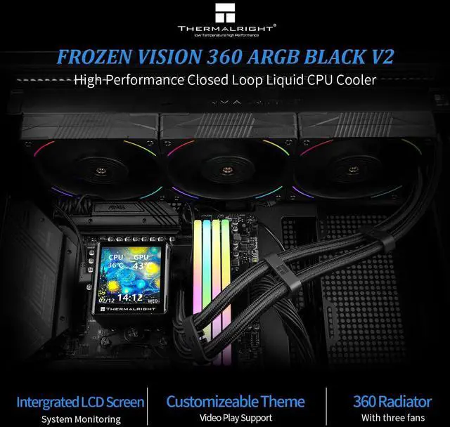 Alt view image 2 of 5 - Thermalright Frozen Vision 360 ARGB Black V2-Liquid CPU Water Cooler,with PWM Fans,2.88-inch Square Image IPS LCD Display for 480x480 Pixels,Computer CPU Water Cooler for AM4/AM5,Intel 1851/1700/115X