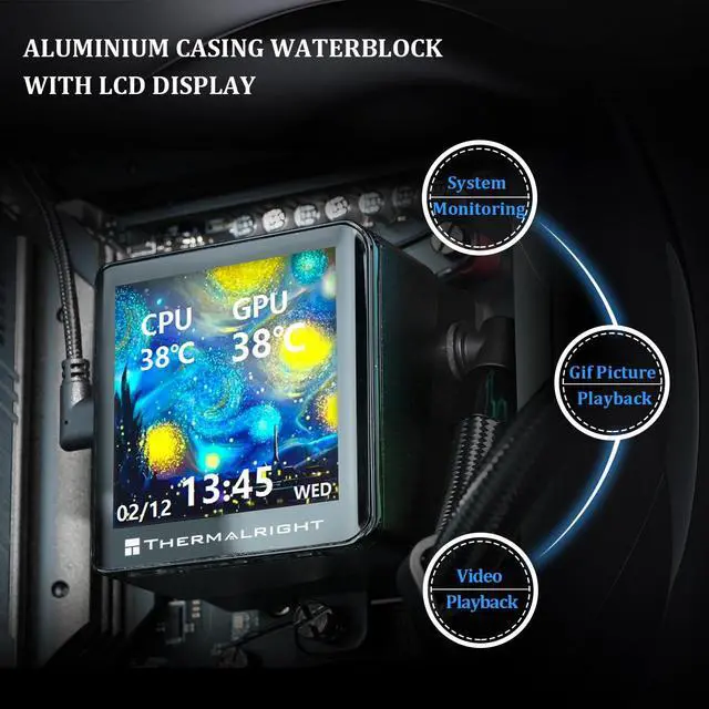 Alt view image 4 of 5 - Thermalright Frozen Vision 360 ARGB Black V2-Liquid CPU Water Cooler,with PWM Fans,2.88-inch Square Image IPS LCD Display for 480x480 Pixels,Computer CPU Water Cooler for AM4/AM5,Intel 1851/1700/115X