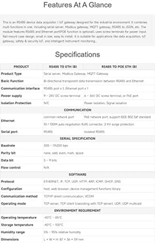 Alt view image 3 of 5 - Waveshare Industrial Serial Server RS485 to RJ45 Ethernet TCP/IP to Serial Module Support Rail-Mount Modbus Gateway-2PCS
