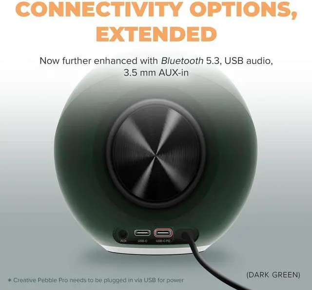 Alt view image 5 of 5 - Creative Pebble Pro (Black) Minimalist 2.0 USB-C Computer Speakers with Bluetooth 5.3 and Customizable RGB Lighting, Clear Dialog and BassFlex Tech, USB Audio, Headset Port, for PC and Mac