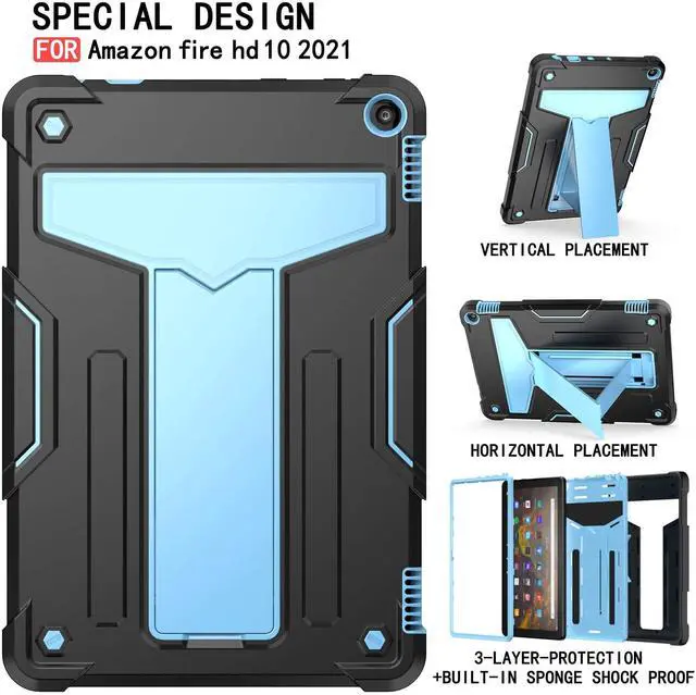 Alt view image 2 of 5 - Dteck Case for Fire HD 10/HD 10 Plus Tablet (2021 Release, 11th Generation) - Kids Friendly Shockproof EVA Case Convertible Stand Full Body Rugged Protective Cover, Black+Blue