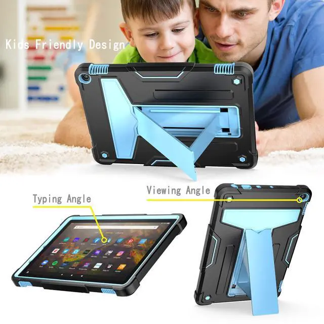 Alt view image 3 of 5 - Dteck Case for Fire HD 10/HD 10 Plus Tablet (2021 Release, 11th Generation) - Kids Friendly Shockproof EVA Case Convertible Stand Full Body Rugged Protective Cover, Black+Blue