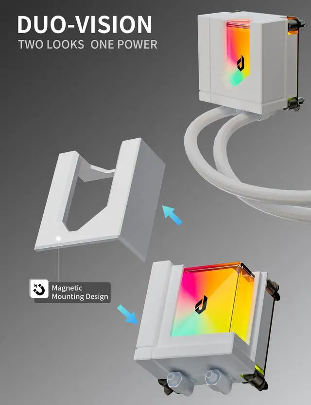 Alt view image 3 of 5 - upHere 240mm AIO Liquid CPU Cooler - Intel LGA 1851/1700/2011 & AMD AM5/AM4, Magnetic Pump Cover, 5V ARGB SYNC, All-in-One Cable Mangement, 280W TDP Cooling (White)