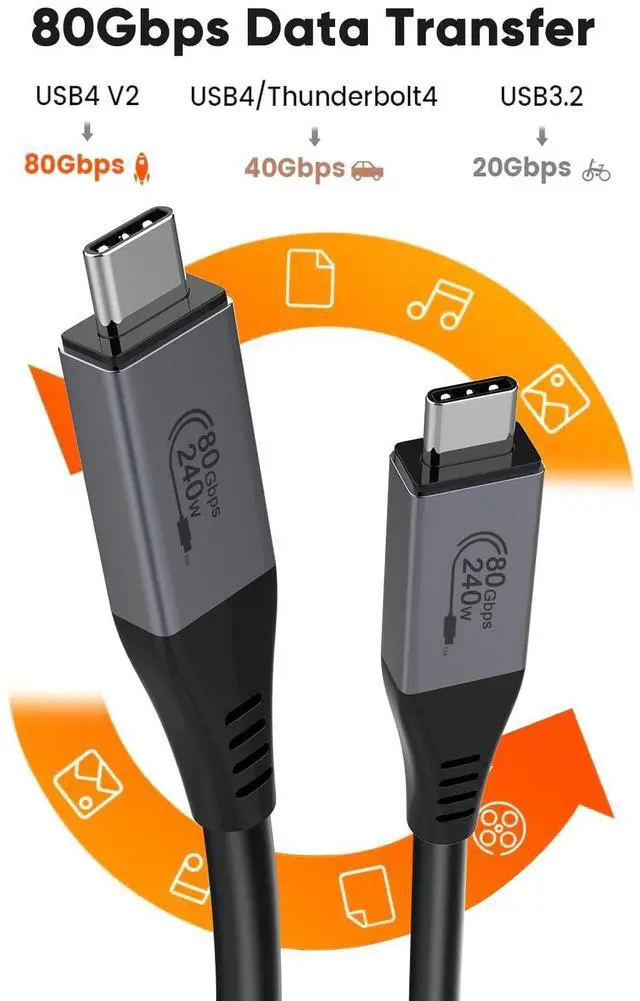 Alt view image 2 of 5 - CableCreation 80Gbps USB 4 Cable 5FT, 120Gbps Bandwidth, 8K 60Hz Display, 240W Charging, Compatible with Thunderbolt 5,Thunderbolt 4/3, USB4, SSD, MacBook M4 Pro, Dock, eGPU
