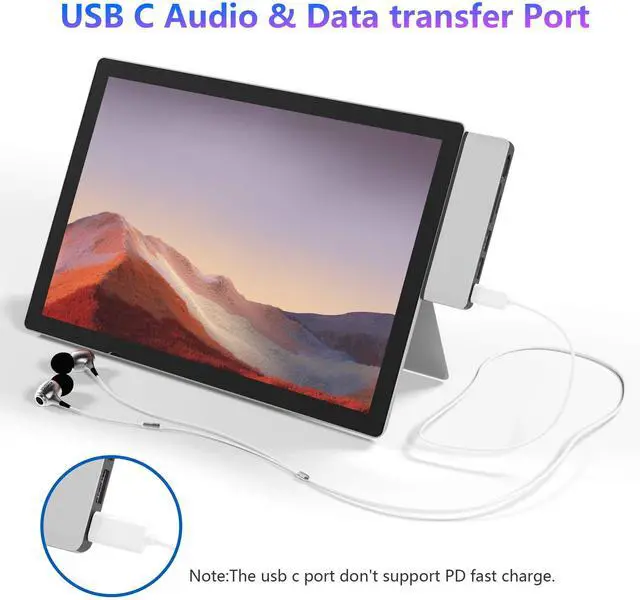 Alt view image 4 of 5 - Surface Pro 7 USB C Hub, 6-in-2 Aluminum Surface Pro 2019 Dock with 4K HDMI Adapter+ USB C Audio & Data Transfer Port +2 USB 3.0+SD/TF Card Reader, Converter Combo Adaptor for Microsoft Surface Pro 7
